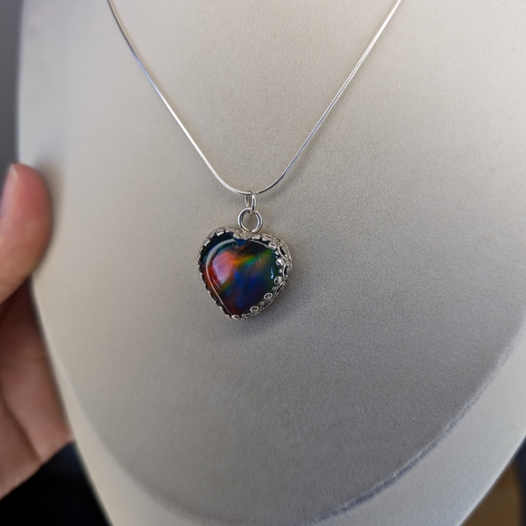 Aurora Borealis Opal Heart Necklace - Picture 7 of 11
